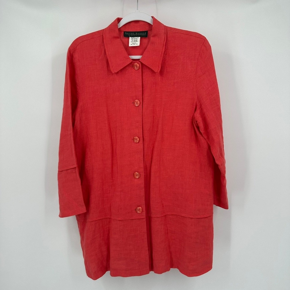 Harve Benard Womens Quiet Luxury Linen Jacket Size M Old Money Minimalist Red
